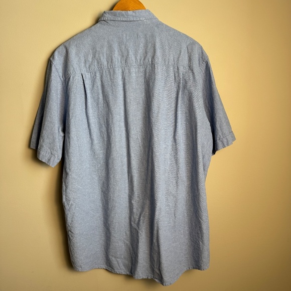 Haggar Men's LINEN Blend Chambray Short Sleeve Button Up Shirt Blue Size X-Large - Picture 6 of 13